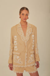 Khaki Embroidered Euroflax™ Premium Linen Blazer – FARM Rio