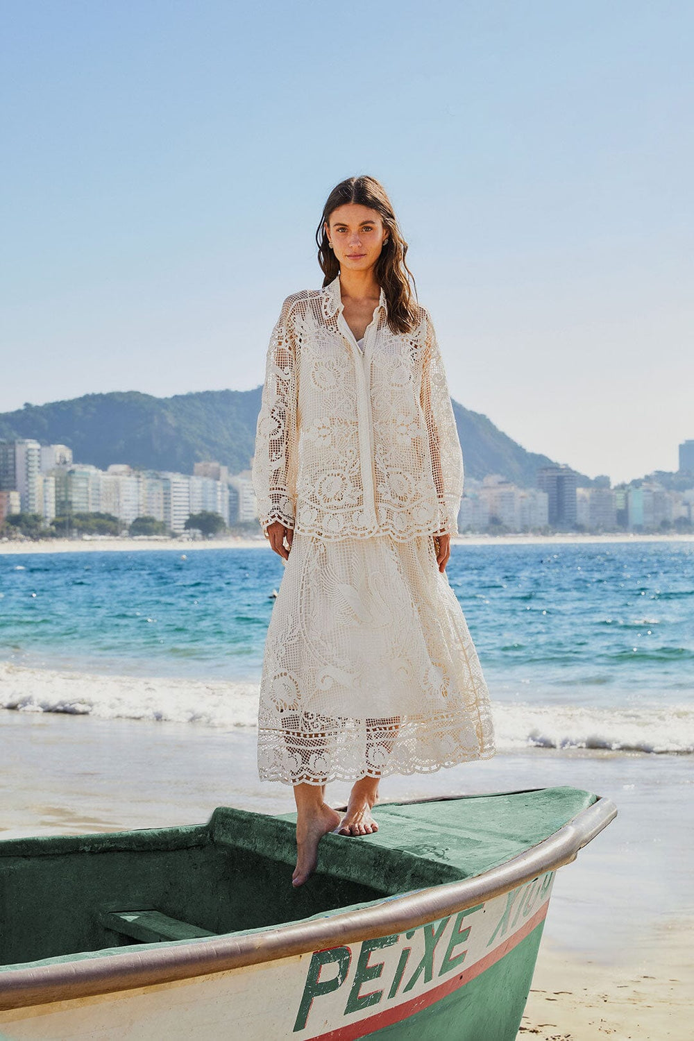 Off-White Swan Lake Guipure Midi Skirt – FARM Rio