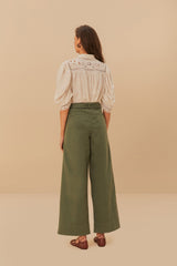 Green Twill Pleated Wide Pants – FARM Rio