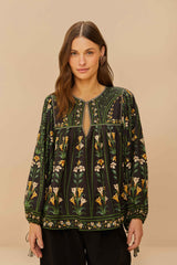 Black Flowers Arch LENZING™ ECOVERO™ Euroflax™ Blouse – FARM Rio