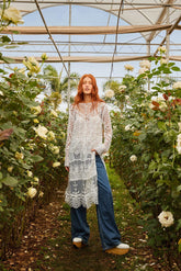 Off-White Nautical Guipure Long Sleeve Midi Dress – FARM Rio