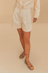 Off-White Twill Laser Pleated Shorts – FARM Rio