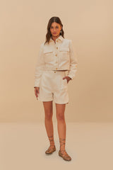 Off-White Twill Laser Pleated Shorts – FARM Rio