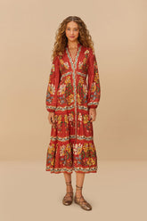 Red Garden Delight Long Sleeve Midi Dress – FARM Rio