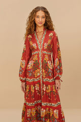 Red Garden Delight Long Sleeve Midi Dress – FARM Rio