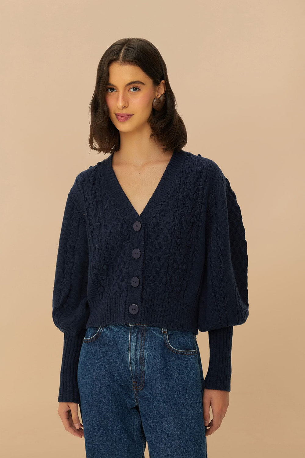 Navy Blue Mixed Stitches Knit Cardigan – FARM Rio