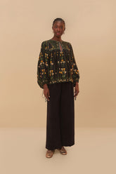 Black Twill Belted Wide Pants – FARM Rio