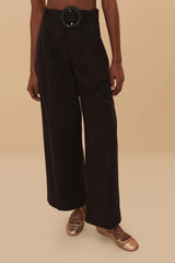 Black Twill Belted Wide Pants – FARM Rio