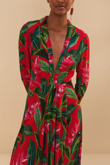 Red Dream Garden Long Sleeve Maxi Dress – FARM Rio