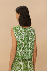 Green Delicate Tapestry LENZING™ ECOVERO™ Euroflax™ Blouse – FARM Rio