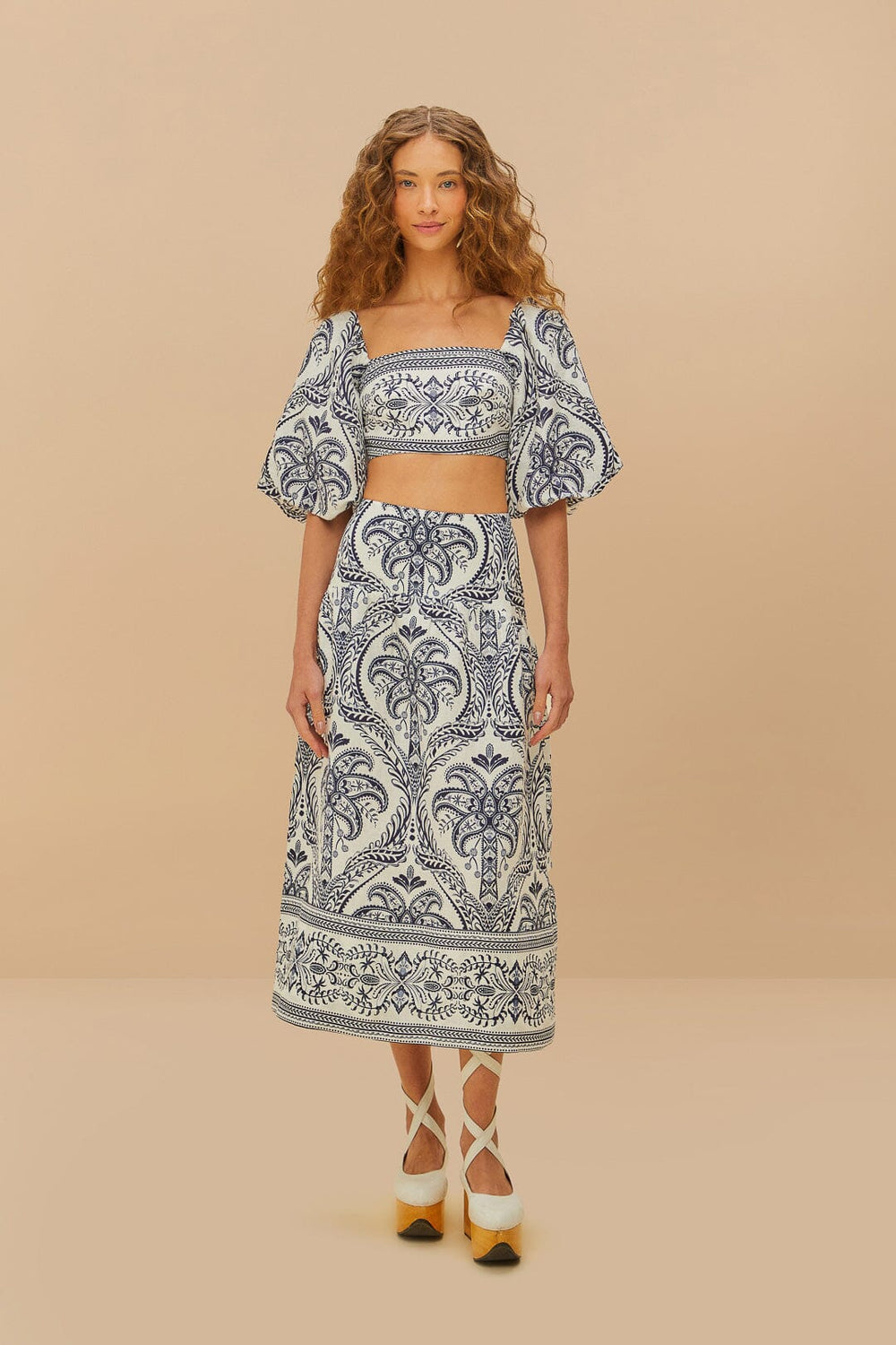 Off-White Tropical Cameo Euroflax™ Premium Linen Midi Skirt – FARM Rio