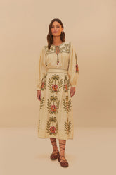 Sand Tropical Flower Embroidered LENZING™ ECOVERO™ Euroflax™ Maxi Skir – FARM Rio