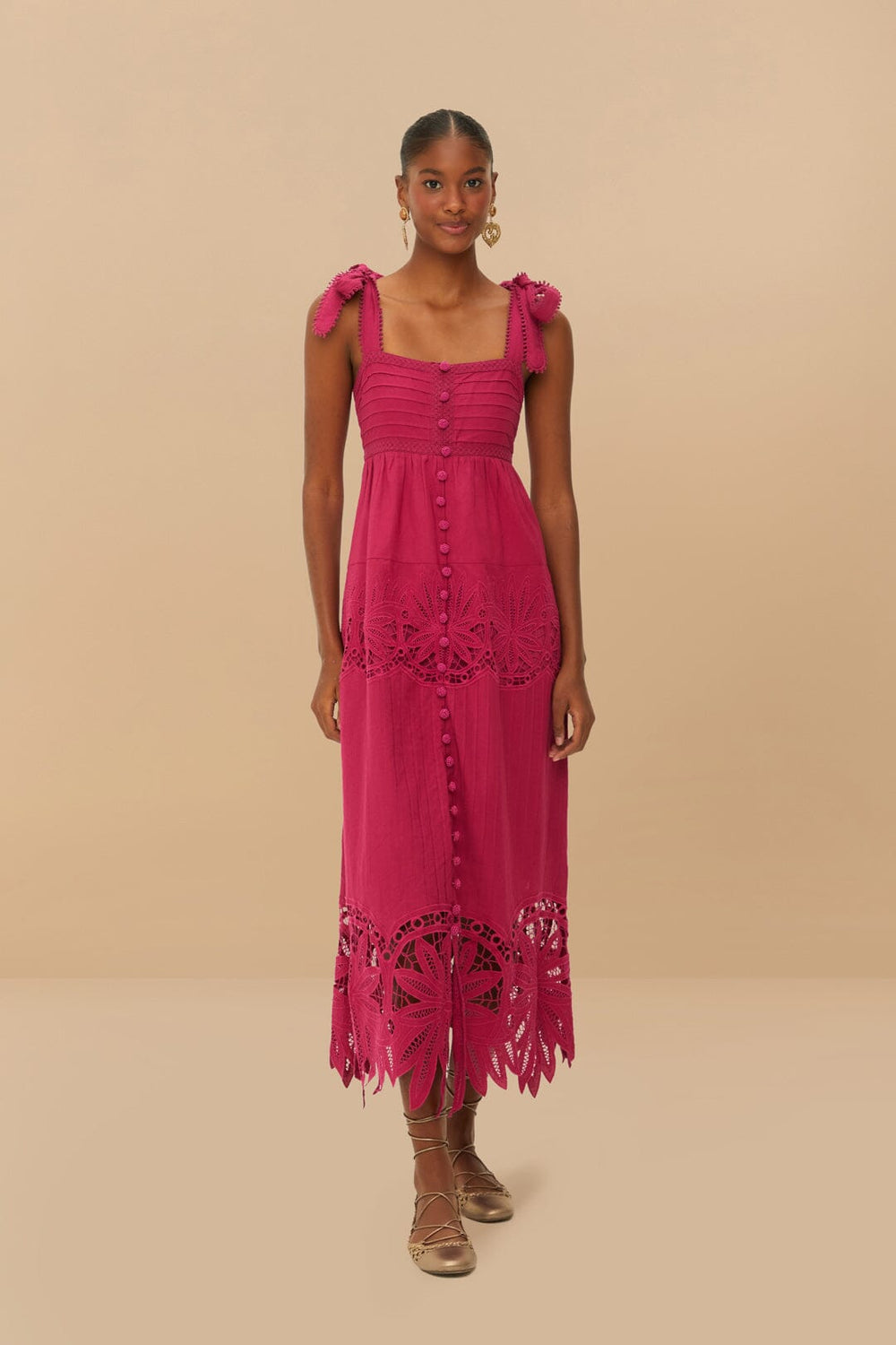 Pink Daisy Embroidered Sleeveless Midi Dress – FARM Rio