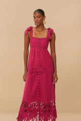 Pink Daisy Embroidered Sleeveless Midi Dress – FARM Rio