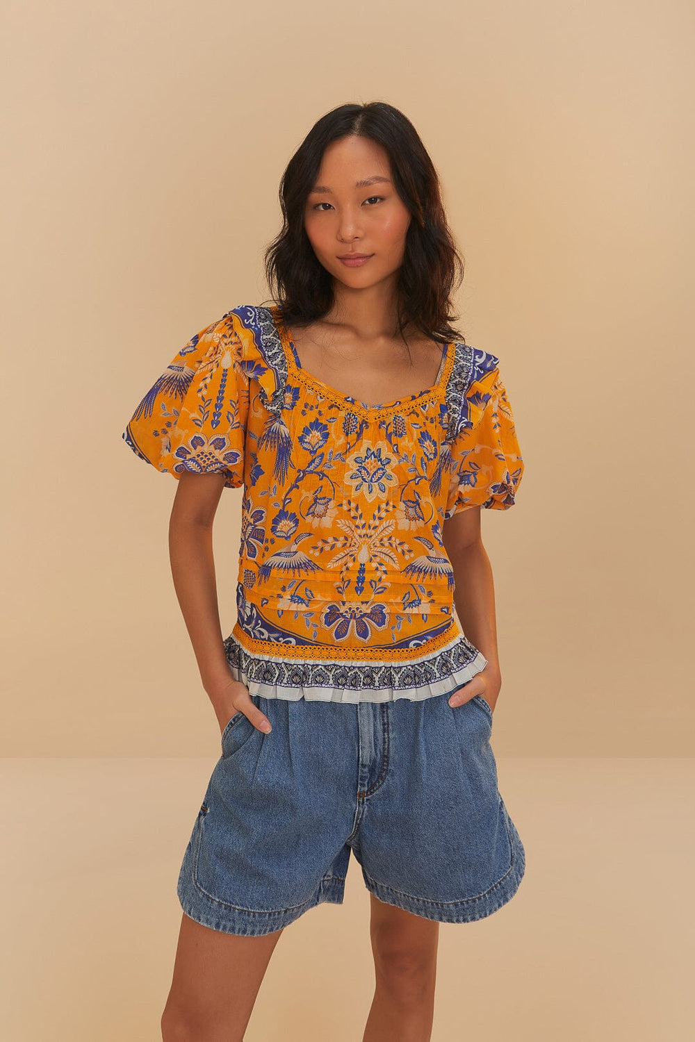 Denim Pleated Shorts – FARM Rio