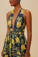Delicate Pineapple Navy Blue Midi Dress Sleeveless – FARM Rio