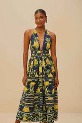 Delicate Pineapple Navy Blue Midi Dress Sleeveless – FARM Rio