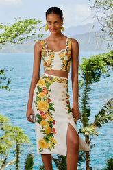 Off-White Picnic Flowers Euroflax™ Premium Linen Viscose Midi Skirt – FARM Rio