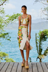 Off-White Picnic Flowers Euroflax™ Premium Linen Viscose Midi Skirt – FARM Rio