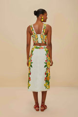 Off-White Picnic Flowers Euroflax™ Premium Linen Viscose Midi Skirt – FARM Rio