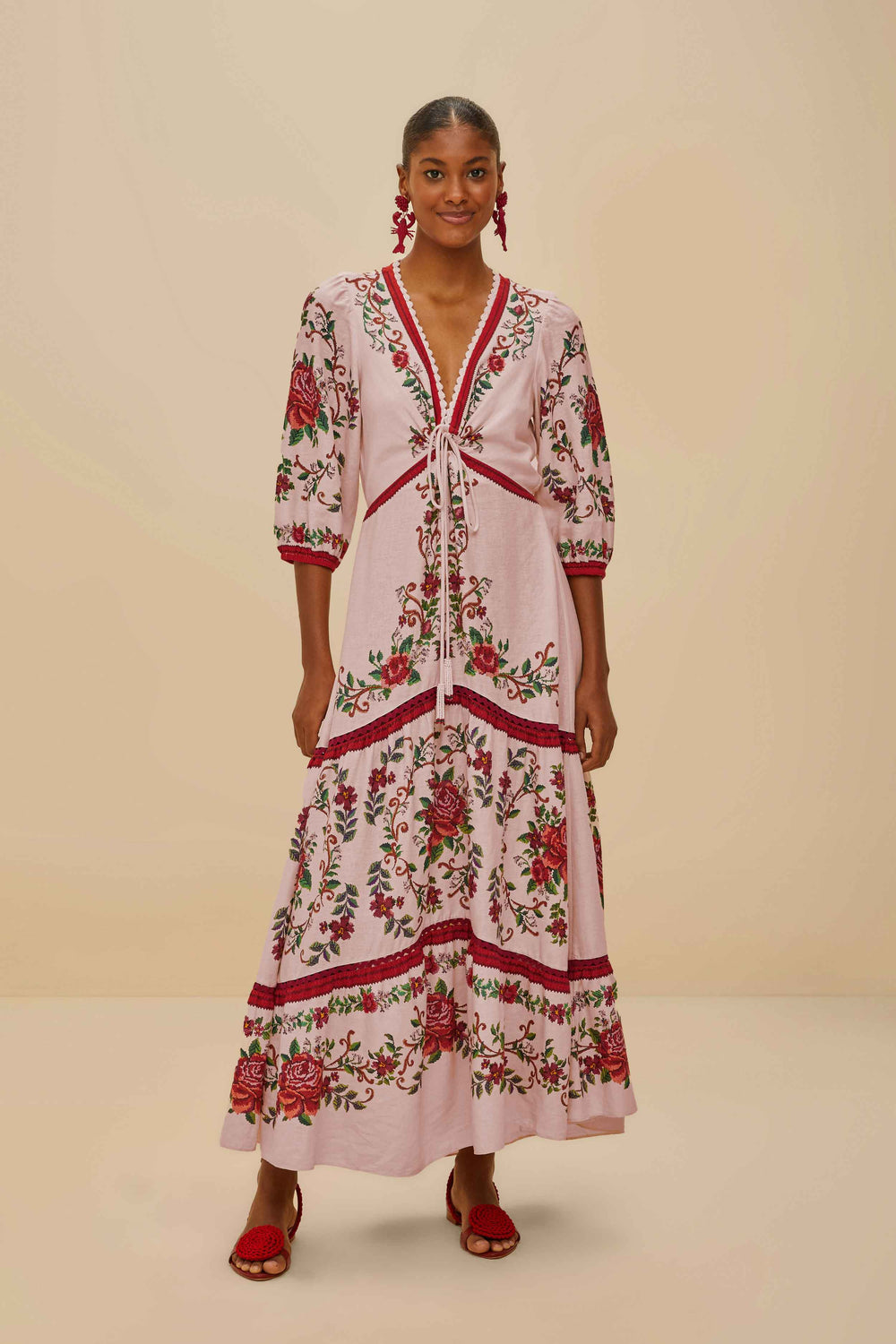 Pink Flower Tapestry LENZING™ ECOVERO™ Euroflax™ Maxi Dress – FARM Rio