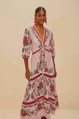 Pink Flower Tapestry LENZING™ ECOVERO™ Euroflax™ Maxi Dress – FARM Rio