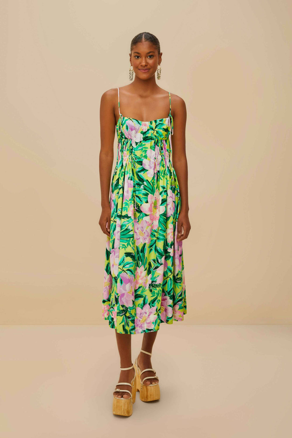 Green Painted Flowers LENZING™ ECOVERO™ Euroflax™ Midi Dress – FARM Rio