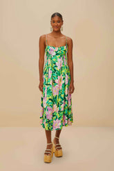 Green Painted Flowers LENZING™ ECOVERO™ Euroflax™ Midi Dress – FARM Rio