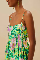 Green Painted Flowers LENZING™ ECOVERO™ Euroflax™ Midi Dress – FARM Rio