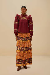 Colorful Birds Camel Ruffles Midi Skirt – FARM Rio