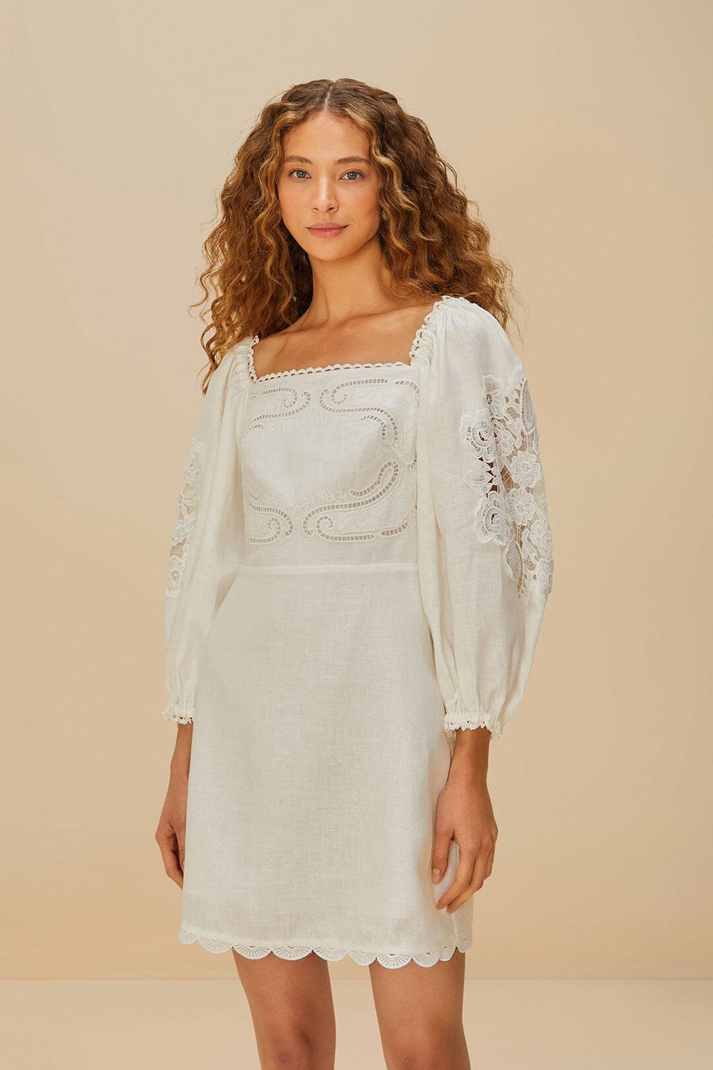 Off-White Embroidered Euroflax™ Premium Linen Mini Dress – FARM Rio