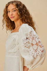 Off-White Embroidered Euroflax™ Premium Linen Mini Dress – FARM Rio