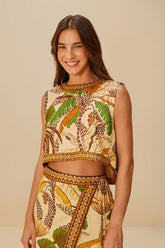 Sand Foliage Sketch LENZING™ ECOVERO™ Euroflax™ Blouse – FARM Rio