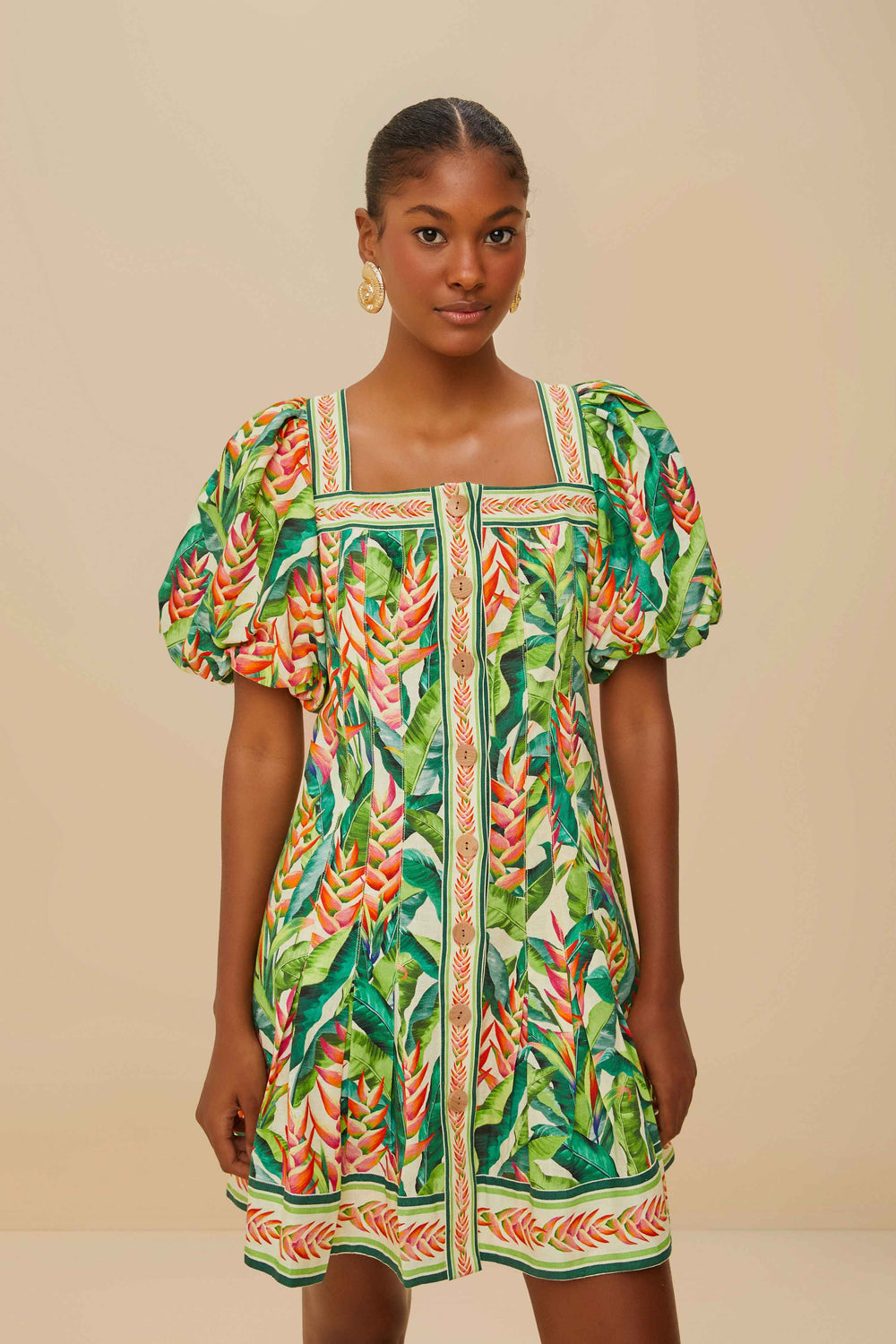 Off-White Heli Leaves LENZING™ ECOVERO™ Euroflax™ Mini Dress – FARM Rio