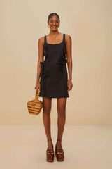 Black Sleeveless Euroflax™ Premium Linen Mini Dress – FARM Rio