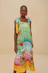 Multicolor Aura Floral Embroidered Euroflax™ Premium Linen Maxi Dress – FARM Rio