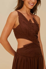 Burgundy Leaves Cut-Out LENZING™ ECOVERO™ Euroflax™ Midi Dress – FARM Rio