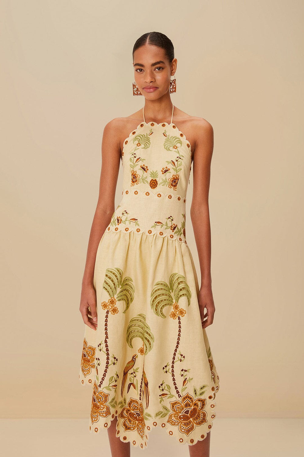 Sand Delicate Forest Richelieu Embroidered Euroflax™ Premium Linen Mid – FARM Rio