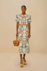 Off-White Delicate Forest Euroflax™ Premium Linen Midi Skirt – FARM Rio