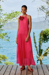 Pink Flower Halter Neck Maxi Dress – FARM Rio