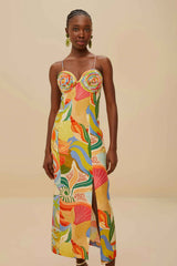 Multicolor Ocean View Twisted Cups Euroflax™ Premium Linen Midi Dress – FARM Rio