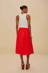Red Mixed Buttons Euroflax™ Premium Linen Midi Skirt – FARM Rio