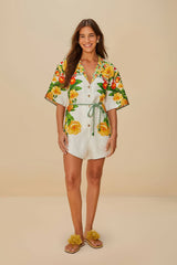 Off-White Picnic Flowers Euroflax™ Premium Linen Romper – FARM Rio