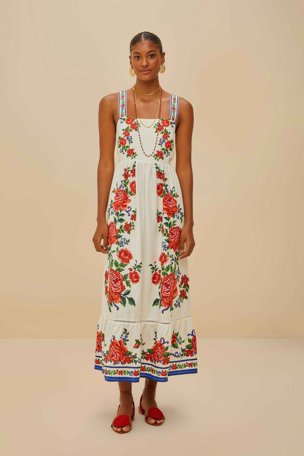 Off-White Flower Tapestry LENZING™ ECOVERO™ Euroflax™ Maxi Dress – FARM Rio