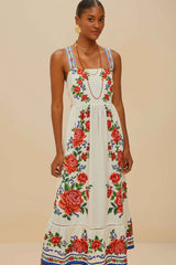 Off-White Flower Tapestry LENZING™ ECOVERO™ Euroflax™ Maxi Dress – FARM Rio