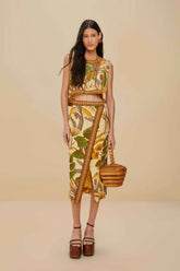 Sand Foliage Sketch LENZING™ ECOVERO™ Euroflax™ Midi Skirt – FARM Rio