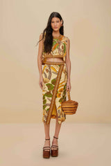 Sand Foliage Sketch LENZING™ ECOVERO™ Euroflax™ Midi Skirt – FARM Rio