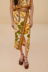 Sand Foliage Sketch LENZING™ ECOVERO™ Euroflax™ Midi Skirt – FARM Rio