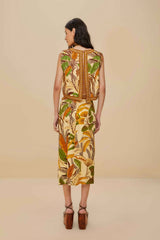 Sand Foliage Sketch LENZING™ ECOVERO™ Euroflax™ Midi Skirt – FARM Rio