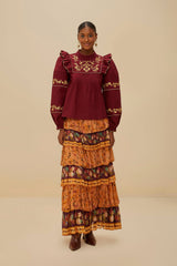 Burgundy Golden Embroidered Organic Cotton Blouse – FARM Rio